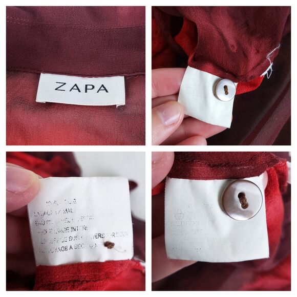 ZAPA Burgundy Sheer Button Up Blouse Womens Large? Artsy Whimsigoth Indie - Picture 8 of 9